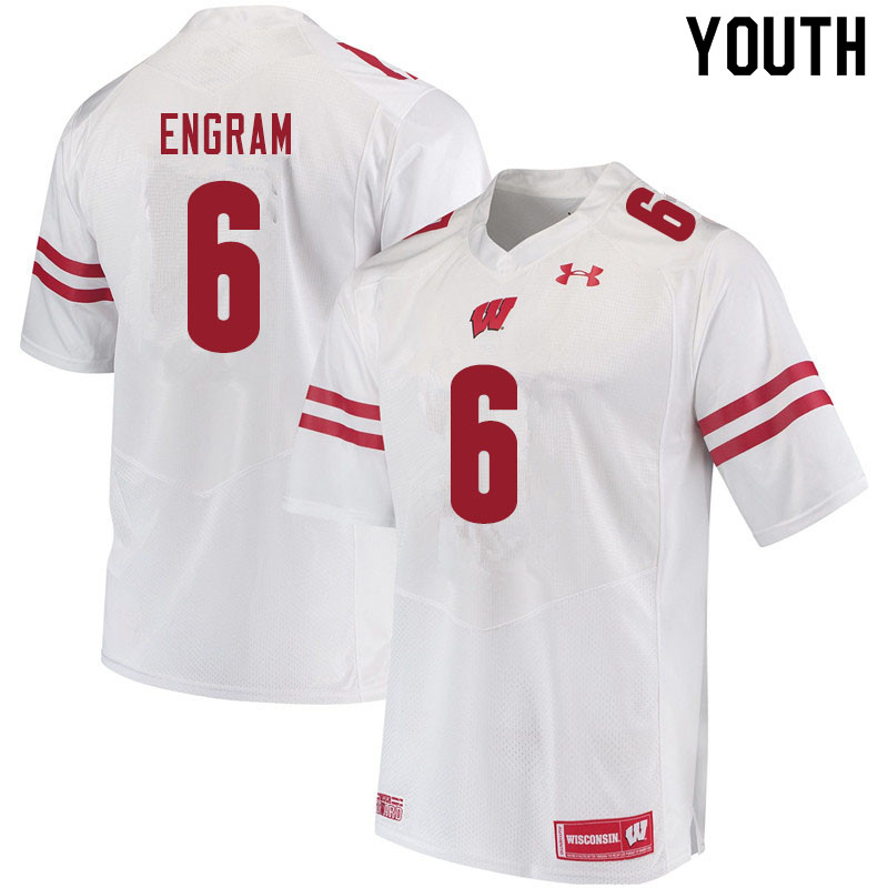 Youth #6 Dean Engram Wisconsin Badgers College Football Jerseys Sale-White - Click Image to Close